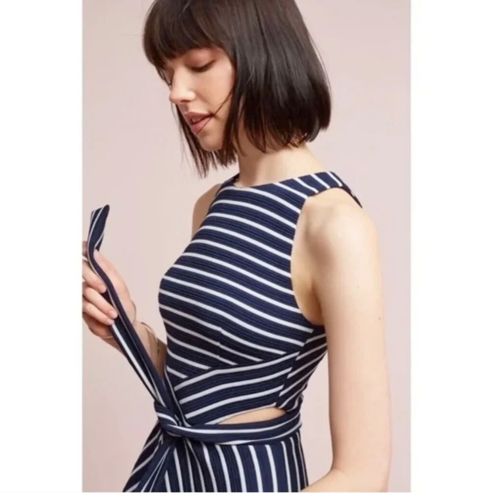 Hutch For Anthropolohie Navy Striped Sleeveless Cutout Dress Size S - Picture 3 of 6